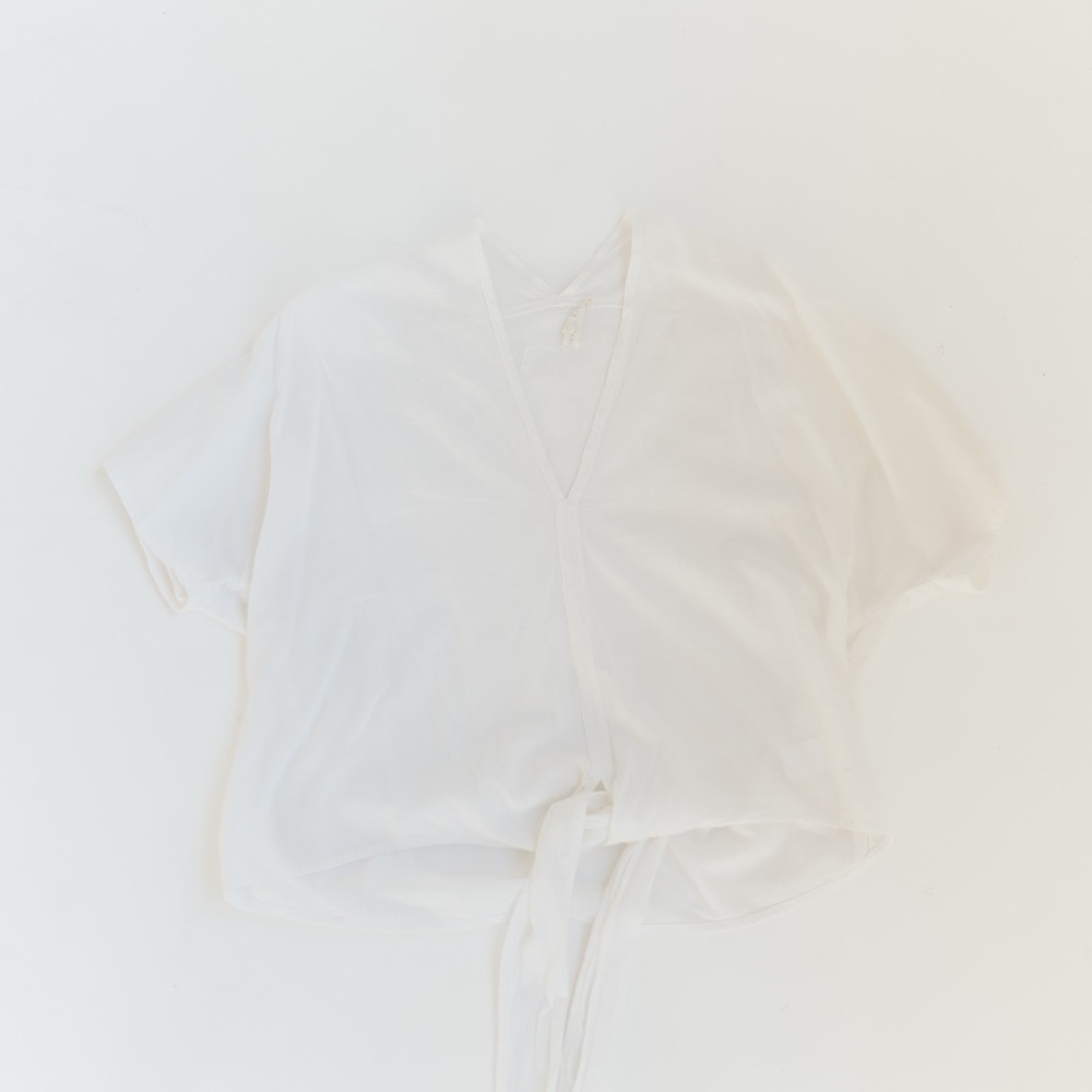 White Sheer Front Tie Crop Top